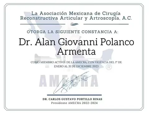 Constancia de miembro activo de AMECRA (2023)