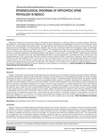 Primera página del artículo "Epidemiological panorama…" (Coluna/Columna, 2018)